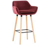 CLP - Sgabello Bar Grant In Velluto Sfoderabile I Sedia Alta Cucina In Legno Di Faggio Con Cuscino Removibile I Sgabello Bancone Con Schienale Rosso