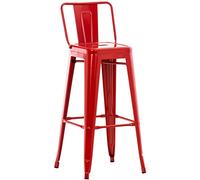 Sgabello Bar in Metallo Mason I Sgabello Alto Bancone Telaio 4 Gambe I Sgabello Industrial, H77CM I Sgabello Pub O Cucina con Schienale, Colore:Rosso