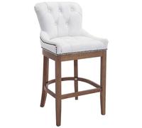 CLP - Sgabello Cucina Chesterfield in Legno Lakewood Antico-ChiaroI Sgabello Alto Vintage in Vera Pelle I Sgabello Bar Design in Legno H 74 CM Bianco