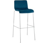 CLP Sgabello da Bar con Schienale Hover, Poltroncina Imbottita in Velluto, Sedia per Bancone con Struttura in Metallo Cromato, Fino a 150 kg, Colore:blu