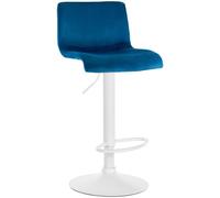 CLP Sgabello da Bar con Schienale Regolabile Hover, Poltroncina Imbottita con Rivestimento in Velluto, Sedia Girevole da Bancone in Metallo, Colore:Blu, Materiale Base:Metallo Bianco Opaco