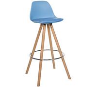 CLP Sgabello da bar Corbin rivestito in similpelle rotondo I struttura in legno, Colore:blu, Colore del telaio:natura