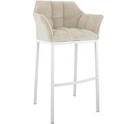 CLP Sgabello da Bar Damaso con Schienale, Sgabello da Bar Imbottito con Rivestimento in Corda, Sgabello da banco con Portata Fino a 240 kg, Colore:Crema, Colore del Telaio:Bianco
