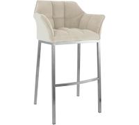 CLP Sgabello da Bar Damaso con Schienale, Sgabello da Bar Imbottito con Rivestimento in Corda, Sgabello da banco con Portata Fino a 240 kg, Colore:Crema, Colore del Telaio:Acciaio Inossidabile