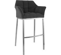 CLP Sgabello da Bar Damaso con Schienale, Sgabello da Bar Imbottito con Rivestimento in Corda, Sgabello da banco con Portata Fino a 240 kg, Colore:Grigio Scuro, Colore del Telaio:Acciaio Inossidabile