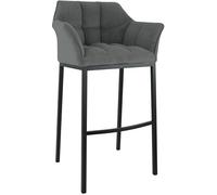 CLP Sgabello da Bar Damaso con Schienale, Sgabello da Bar Imbottito con Rivestimento in Corda, Sgabello da banco con Portata Fino a 240 kg, Colore:Grigio, Colore del Telaio:Nero