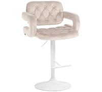 CLP Sgabello da bar Dublin Con rivestimento in velluto I Regolabile in altezza, Colore:crema, Materiale base:Metallo bianco opaco