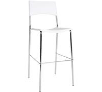 CLP - Sgabello da bar GENUA, con seduta in plastica e supporto in metallo, effetto cromato lucido, impilabile, con poggiapiedi, altezza della seduta: 77 cm, colore: bianco