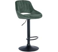 CLP Sgabello da bar Milet regolabile in altezza con schienale, imbottito in velluto, sedia da bancone girevole con struttura in metallo | Colore verde Colore del telaio nero