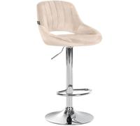 CLP Sgabello da bar Milet – regolabile con schienale, rivestimento in velluto, telaio cromo, crema