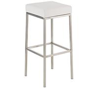 CLP Sgabello da Bar Montreal I Sgabello da Bar Imbottito con Rivestimento in Finta Pelle I Sgabello da banco con Struttura in Metallo, Colore:Bianco, Colore del Telaio:Acciaio Inossidabile