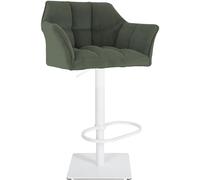 CLP Sgabello da Bar Regolabile Damaso Cord, con braccioli e poggiapiedi, Portata Fino a 240 kg, Robusto Telaio in Acciaio Inox, Colore:Verde, Colore del Telaio:Bianco