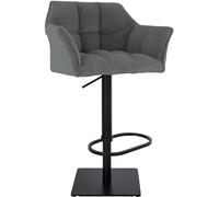 CLP Sgabello da Bar Regolabile Damaso Cord, con braccioli e poggiapiedi, Portata Fino a 240 kg, Robusto Telaio in Acciaio Inox, Colore:Grigio, Colore del Telaio:Nero