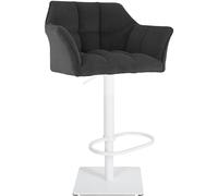 CLP Sgabello da Bar Regolabile Damaso Cord, con braccioli e poggiapiedi, Portata Fino a 240 kg, Robusto Telaio in Acciaio Inox, Colore:Grigio Scuro, Colore del Telaio:Bianco