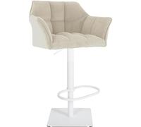 CLP Sgabello da Bar Regolabile Damaso Cord, con braccioli e poggiapiedi, Portata Fino a 240 kg, Robusto Telaio in Acciaio Inox, Colore:Crema, Colore del Telaio:Bianco