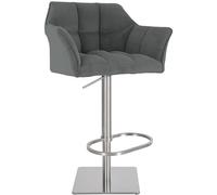 CLP Sgabello da Bar Regolabile Damaso Cord, con braccioli e poggiapiedi, Portata Fino a 240 kg, Robusto Telaio in Acciaio Inox, Colore:Grigio, Colore del Telaio:Acciaio Inossidabile