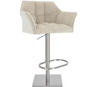CLP Sgabello da Bar Regolabile Damaso Cord, con braccioli e poggiapiedi, Portata Fino a 240 kg, Robusto Telaio in Acciaio Inox, Colore:Crema, Colore del Telaio:Acciaio Inossidabile