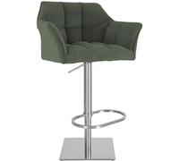 CLP Sgabello da Bar Regolabile Damaso Cord, con braccioli e poggiapiedi, Portata Fino a 240 kg, Robusto Telaio in Acciaio Inox, Colore:Verde, Colore del Telaio:Acciaio Inossidabile
