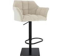 CLP Sgabello da Bar Regolabile Damaso Cord, con braccioli e poggiapiedi, Portata Fino a 240 kg, Robusto Telaio in Acciaio Inox, Colore:Crema, Colore del Telaio:Nero