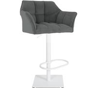 CLP Sgabello da Bar Regolabile Damaso Cord, con braccioli e poggiapiedi, Portata Fino a 240 kg, Robusto Telaio in Acciaio Inox, Colore:Grigio, Colore del Telaio:Bianco