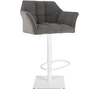 CLP Sgabello da Bar Regolabile Damaso Cord, con braccioli e poggiapiedi, Portata Fino a 240 kg, Robusto Telaio in Acciaio Inox, Colore:Tortora, Colore del Telaio:Bianco