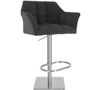 CLP Sgabello da Bar Regolabile Damaso Cord, con braccioli e poggiapiedi, Portata Fino a 240 kg, Robusto Telaio in Acciaio Inox, Colore:Grigio Scuro, Colore del Telaio:Acciaio Inossidabile