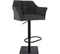 CLP Sgabello da Bar Regolabile Damaso Cord, con braccioli e poggiapiedi, Portata Fino a 240 kg, Robusto Telaio in Acciaio Inox, Colore:Grigio Scuro, Colore del Telaio:Nero