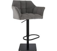 CLP Sgabello da Bar Regolabile Damaso Cord, con braccioli e poggiapiedi, Portata Fino a 240 kg, Robusto Telaio in Acciaio Inox, Colore:Tortora, Colore del Telaio:Nero