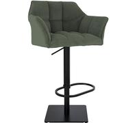 CLP Sgabello da Bar Regolabile Damaso Cord, con braccioli e poggiapiedi, Portata Fino a 240 kg, Robusto Telaio in Acciaio Inox, Colore:Verde, Colore del Telaio:Nero