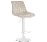 CLP Sgabello Toni Velvet | Sgabello da banco Regolabile in Altezza con Schienale | Sgabello da Bar con Struttura in Metallo, Colore:Crema, Colore del Telaio:Bianco