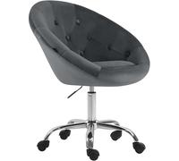 CLP Sgabello da lavoro London regolabile in altezza con schienale e ruote, sedia imbottita in velluto, base in metallo, girevole a 360 gradi, Colore:grigio scuro