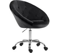 CLP Sgabello da lavoro London regolabile in altezza con schienale e ruote, sedia imbottita in velluto, base in metallo, girevole a 360 gradi, Colore:nero