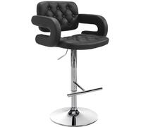CLP Sgabello Design Dublin in Similpelle I Sgabello Bar Girevole E Regolabile 65-85CM I Sgabello Alto con Schienale E Braccioli, Colore:Nero, Colore del Telaio:Cromo