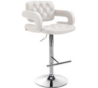 CLP Sgabello Design Dublin in Similpelle I Sgabello Bar Girevole E Regolabile 65-85CM I Sgabello Alto con Schienale E Braccioli, Colore:Bianco, Colore del Telaio:Cromo