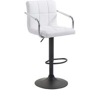 CLP Sgabello Design Lucy in Similpelle I Sedia Sgabello con Schienale Girevole E Regolabile 63-84 CM I Sedia Bar con Braccioli, Colore:Bianco, Colore del Telaio:Nero
