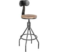 CLP Sgabello Hanam Design Industriale In Legno I Altezza Regolabile Con Schienale E Poggiapiedi I Telaio In Metallo, Colore:antico argento