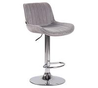 CLP Sgabello Lentini In Velluto Con Poggiapiedi I Sedia Da Bancone Trapuntata Regolabile In Altezza I Girevole 360°, Colore:grigio, Colore del telaio:cromo