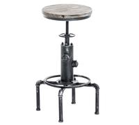 CLP Sgabello Lumos in Metallo E Legno I Forma A Idrante Design Industriale | Sgabello Robusto Altezza Regolabile 59-75CM I Sgabello Bar, Colore:Antico Argento