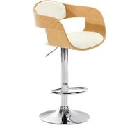 CLP Sgabello Rétro Kingston Con Braccioli I Sgabello Bar Girevole In Similpelle E Legno I Sgabello Alto Regolabile 63-77 CM, Colore:natura/bianco