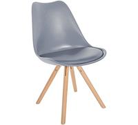 CLP Sofia Plastic Chair I Sedia da pranzo con seduta in ecopelle e scocca in plastica I Sedia in plastica con struttura in legno a 4 gambe, Colore:grigio, Colore del telaio:natura (rotondo)