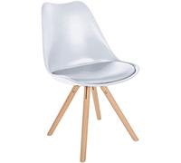 CLP Sofia Plastic Chair I Sedia da pranzo con seduta in ecopelle e scocca in plastica I Sedia in plastica con struttura in legno a 4 gambe Colore:bianco;Colore del telaio:natura (rotondo)