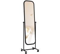 CLP Specchio a stelo Medusa con rotelle I Specchio a figura intera con cornice in metallo I Inclinato e ruotato di 360 gradi, Colore:nero