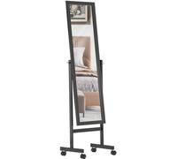 CLP Specchio Autoportante Yolanda con Ruote Specchio Figura Intera Legno Regolabile I Specchio Lungo Rettangolare Camera Letto Ingresso, Colore:Nero