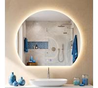 CLP Specchio Bagno LED semicircolare, dimmer Touch, 3 tonalita Luce, antiappannamento, Specchio a Parete Senza Cornice Baloni, Dimensione:Ø 70