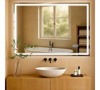 CLP Specchio da Bagno con Illuminazione Jaffrey, Specchio antiappannamento, Orientamento Orizzontale e Verticale, Specchio a Parete dimmerabile, Dimensione:70x100 cm