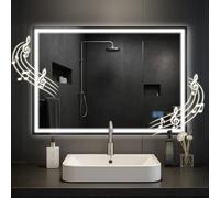 CLP Specchio da bagno Jaffrey, altoparlante Bluetooth, antiappannamento, specchio da parete con illuminazione a LED, dimmerabile, Dimensione:70x100 cm
