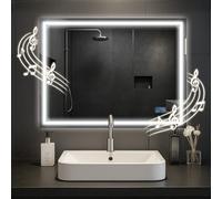 CLP Specchio da bagno Jaffrey, altoparlante Bluetooth, antiappannamento, specchio da parete con illuminazione a LED, dimmerabile, Dimensione:60x80 cm