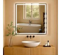 CLP Specchio da Bagno Jaffrey, Specchio da Bagno antiappannamento, Formato Orizzontale e Verticale, Specchio da Parete Illuminazione LED, Dimensione:80x80 cm