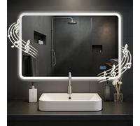 CLP Specchio da bagno Jericho con illuminazione, altoparlante Bluetooth, specchio da bagno antiappannamento, specchio da parete LED, Dimensione:70x100 cm
