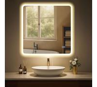 CLP Specchio da bagno Jericho con illuminazione, specchio da bagno antiappannamento, specchio da parete con luce LED, dimmerabile, Dimensione:80x80 cm